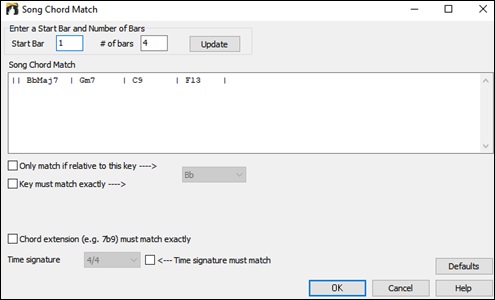 Song Chord Match dialog